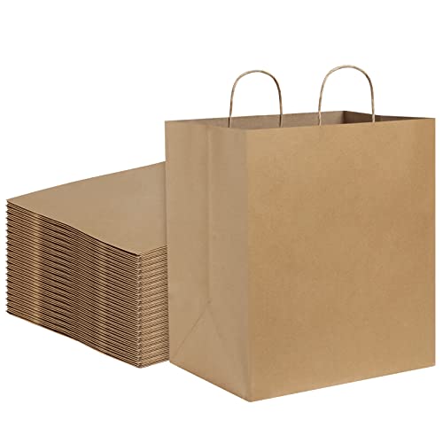 Large Kraft Paper Gift Bags with Handles - 14x10x15.75 Inch, 50 Pack - Wide Bottom, Heavy Duty, Reusable, DIY Decor