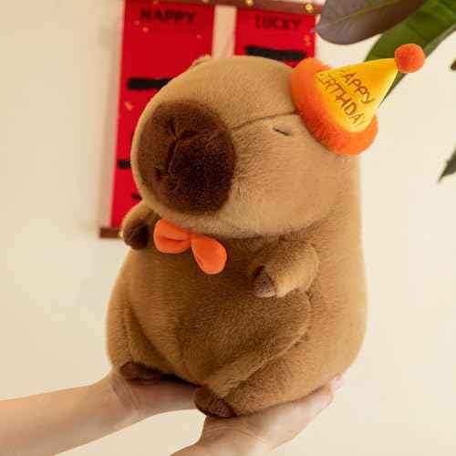 Cute Happy Birthday Capybara Plush Soft Capybara Birthday Stuffed Animal Kawaii Capibaras Peluches Stuffed Toys Gift for Kids 13 inch