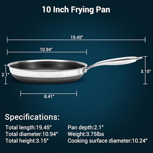 10-Inch Tri-Ply Stainless Steel Hybrid Frying Pan with Ceramic Nonstick Coating - Oven & Induction Safe
