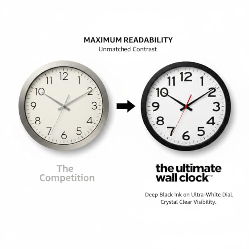 14-Inch Atomic Wall Clock - Black, Easy-to-Read, Indoor/Outdoor