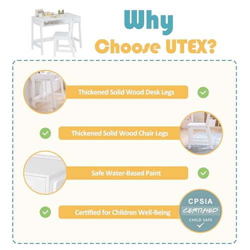 UTEX Wooden Kids Desk and Chair Set with Open Storage & 1 Drawer