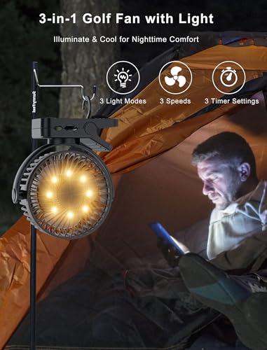 Magnetic Cruise Ship Clip Fan 12000mAh Battery Operated with LED Lantern & Timer - 1-Pack