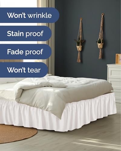 King Size Wrap Around Bed Skirt - 15 Inch Drop - Antique White - Elastic Stay Put