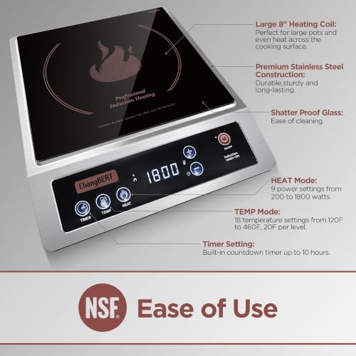 Professional Induction Cooktop 1800W with Large Coil Burner, NSF Certified