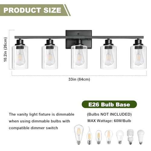 Unicozin Modern Bathroom Light Fixtures, 5 Vanity Lights Over Mirror,