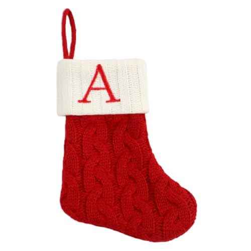 8 Inch Mini Christmas Stockings, Small Xmas Stockings with Monogram Initial, Classic Red White Xmas Decor for Mini Christmas Tree, Fireplace, Holiday Decor, Party Favors, Gift Stocking (A)