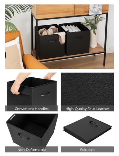StorageWorks 13in Black Leather Cube Organizer Bins, 4-Pack - Space-Saving Storage