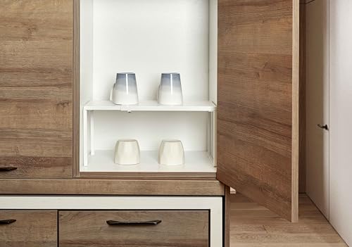 Nxconsu Expandable Cabinet Shelf Riser White 11.8" Deep, Adjustable Width 14.56-24.6"