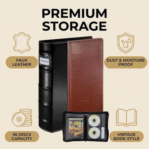 CD DVD Storage Binder with Zipper PU Leather Cover 3 Pack - Black Brown
