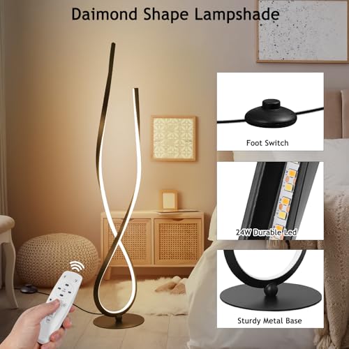 NUÜR 59-Inch Black Spiral LED Floor Lamp with Remote - Modern Standing Light