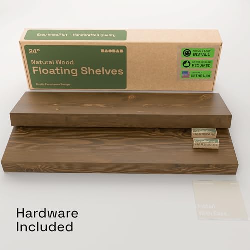 BAOBAB WORKSHOP Walnut 24 Inch Solid Wood Floating Shelves Wall Mount Set