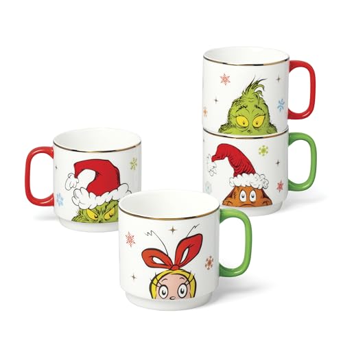 Lenox Merry Grinchmas Porcelain Stackable Christmas Mug Set for 4