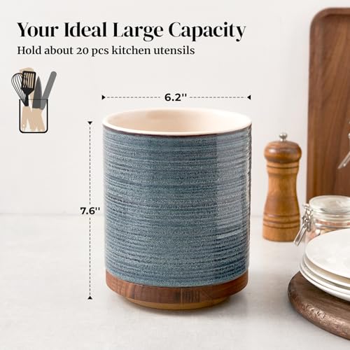 DOWAN Blue 7.6-Inch Rotating Extra Large Kitchen Utensil Holder - Farmhouse Style