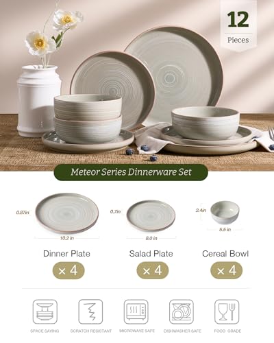Matcha Green Stoneware Dinnerware Set - Service for 4, 12 Pieces