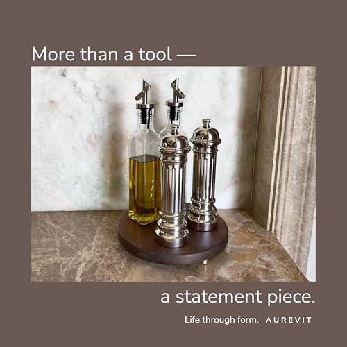 Aurevit All-Metal Pepper Grinder with Stainless Steel Core - Silver, Refillable, Adjustable Coarseness