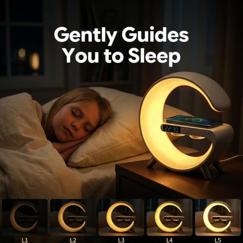 White 5-in-1 LED Table Lamp with Wireless Charging & Bluetooth Speaker