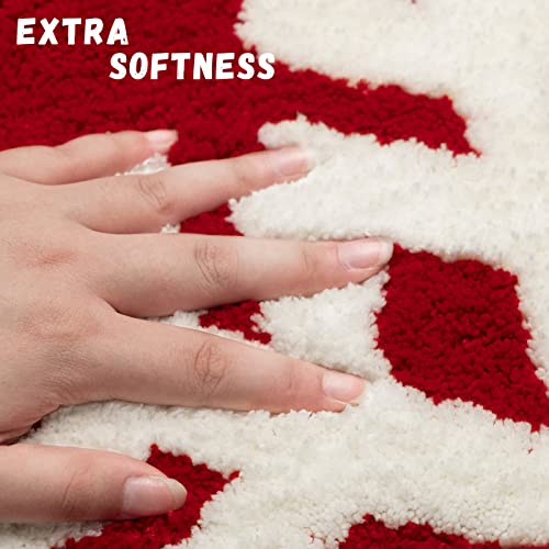 Dexde Christmas Red Runner Bath Mat 24”x60” Non-Slip Microfiber, Absorbent Bath Rug
