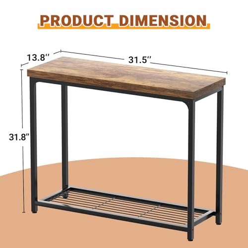 32-Inch Industrial Console Table with 2-Tier Storage - Oak Grey