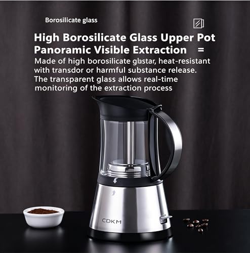 Electric Moka Coffee Maker 3/6 Cup with Glass Top, Stainless Steel Body