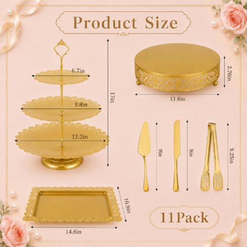 11 Pack desert table display set, Metal Gold Dessert Stands and Bases