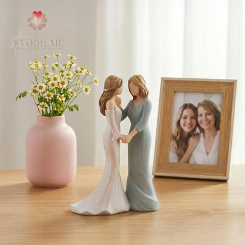 Mother of The Bride Figurine Gifts for Wedding & Engagement - Bride with Mom Touching Cheek Variation