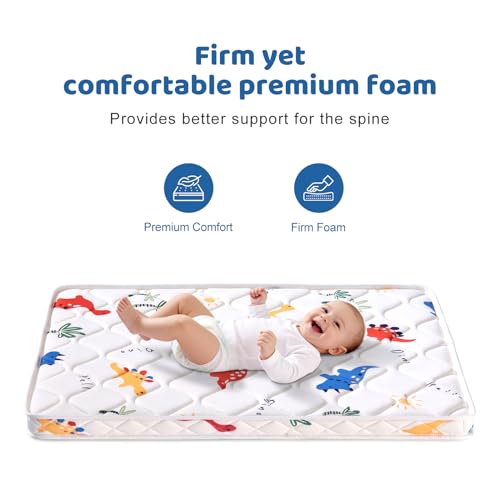 Dinosaur Pack and Play Mattress 38" x 26" Hypoallergenic Cotton Support