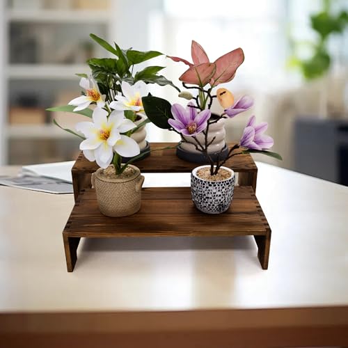 Large Wooden Display Risers Set - 2 Pack 2-Tier Cupcake & Dessert Stands, Rustic Brown