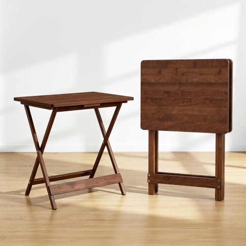 VECELO Brown 2-Pack Folding Wooden TV Trays - Modern Portable Snack Tables