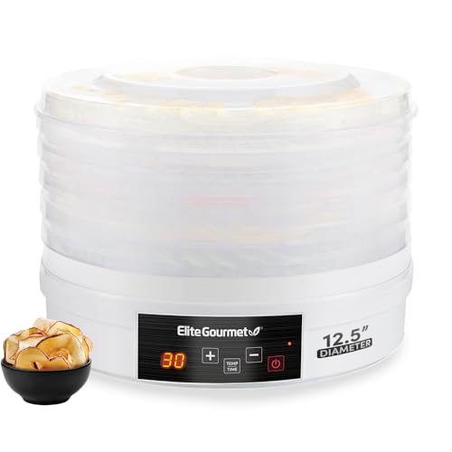 Elite Gourmet Digital Food Dehydrator - 5 Trays, 48-Hour Timer, White
