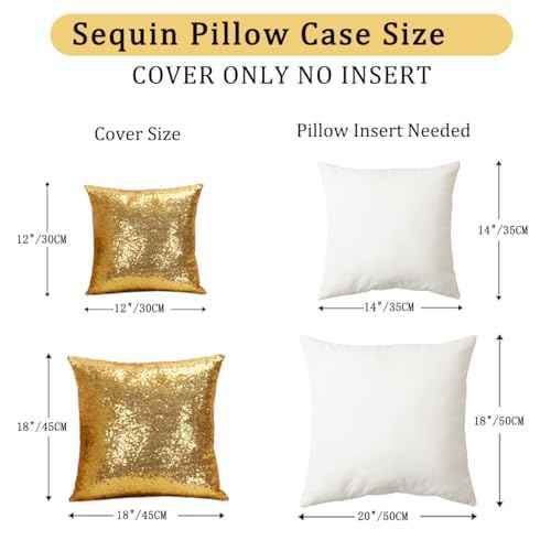 ShinyBeauty Gold Pillow Cover Decorative Throw Pillow Sofa Pillow Covers 12X12-Inches Sequin Pillow Case Shiny Gold Pillow Cover for Home, Couch,Party Decorations Gold Small Pillow Cover