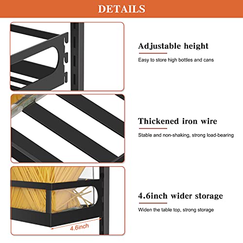 Wall Mount Spice Rack Organizer - 5 Tier Height-Adjustable, Black, 4.6" Depth - Dual-Use Shelf with Hooks