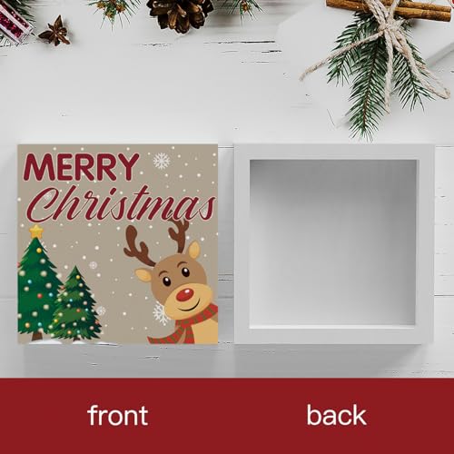 Reindeer Merry Christmas Sign Christmas Decorations for Home Office Desk Table Shelf 5 x 5 inch