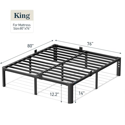 King Size Bed Frame 14 Inch Heavy Duty Metal Platform No-Squeak, King (U.S. Standard)