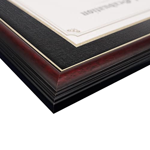 GraduationMall Cherry Finish Diploma Frame with Gold Trim for 11x14 & 15x18 Certificates, Black & Gold Mat Included