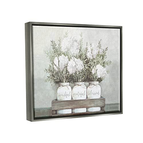 Stupell Industries Pristine Hydrangea Bouquets Thankful Grateful Blessed Sentiment Framed Floater Canvas Wall Art Design by Dogwood Portfolio