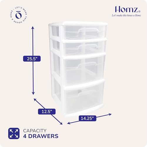 HOMZ 4-Tier Storage Cart with Removable Wheels - White, 2 Pack