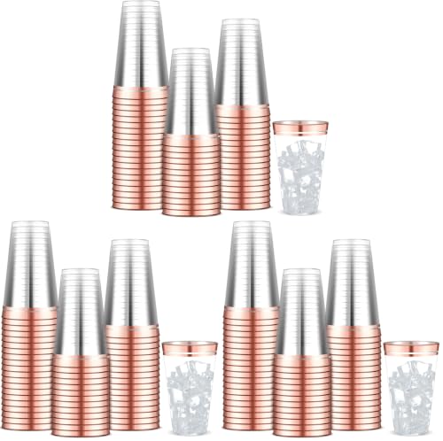 Sliner 16 oz Rose Gold Rim Disposable Plastic Cups, 50 Pcs per Pack (Pack of 3) – Heavy Duty Double Rim