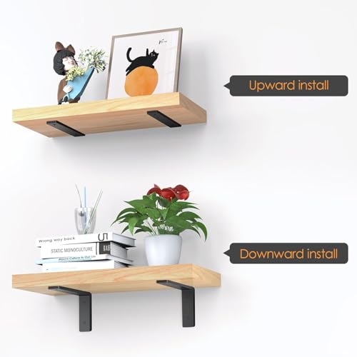 Heavy Duty 10 Inch Shelf Brackets - Black 6 Pack Wall Mounting Supports with Hardware