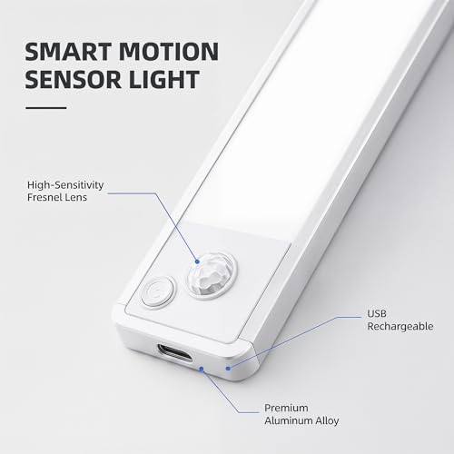 VOZUJI White 5-Pack 8-Inch Under Cabinet Motion Sensor LED Lights, Dimmable