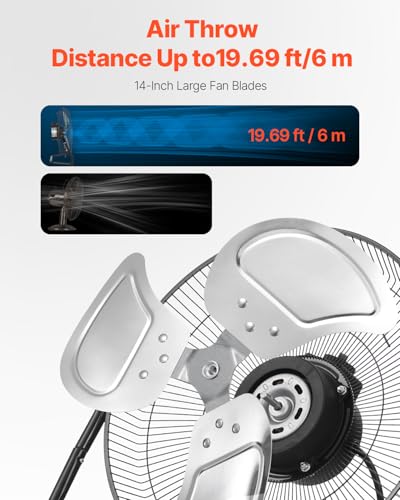 14in Heavy Duty Floor Fan - 3-Speed Industrial Metal Fan with 360° Tilt & 2560 CFM Airflow