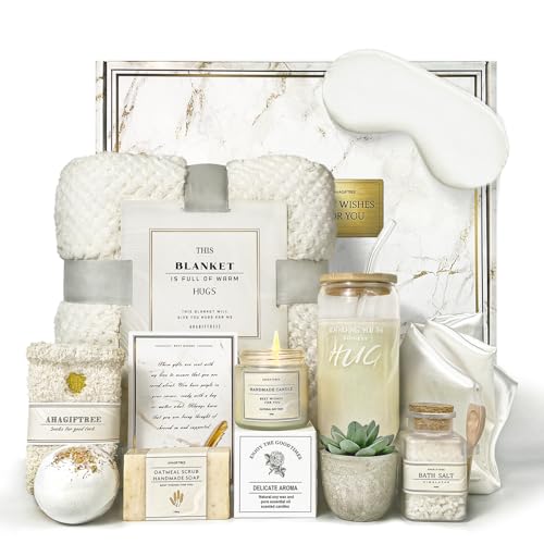 AHAGIFTREE White Care Package Gift Basket for Women - Get Well, Sympathy & Birthday