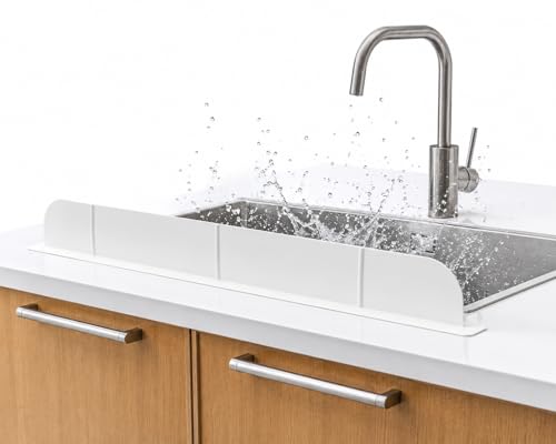 Eco White Ultra Wide 30-Inch Silicone Kitchen Sink Splash Guard - No Suction Cups