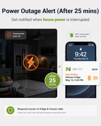 WiFi Refrigerator Thermometer with 2 Sensors, Freezer Alarm & Power Outage Alerts — H3 Hub Variant