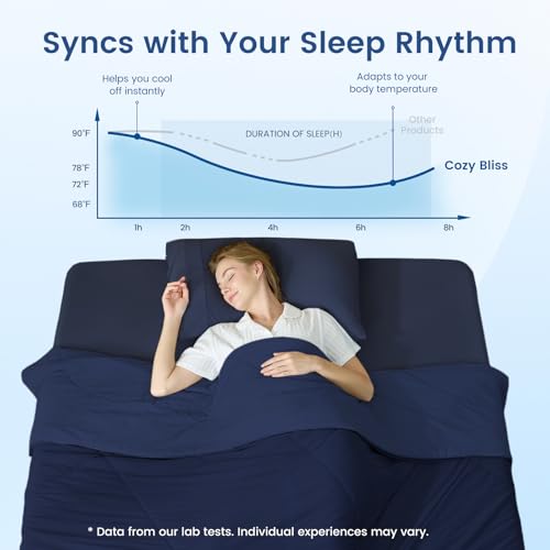 Dark Blue Queen Size Cooling Comforter - Breathable Lightweight Summer Blanket for Hot Sleepers
