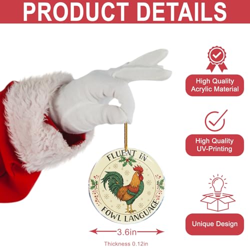 Chicken Fluent in Fowl Language 2 Acrylic Christmas Ornament - Funny Chicken Gag Gift