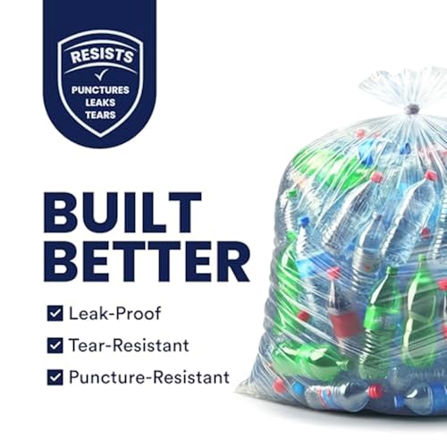 Heavy Duty 55-60 Gallon Trash Bags - Clear, 2 Mil Thick, 50 Pack