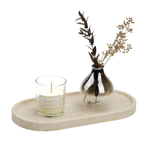 Koville Light Beige Italian Travertine Vanity Tray 12x6in Decorative Marble Catchall