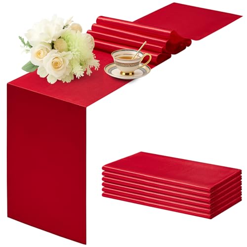 Q&J Fabric Co. Satin Red Table Runners 6-Pack 12 x 108 Inches – Festive Party Decorations