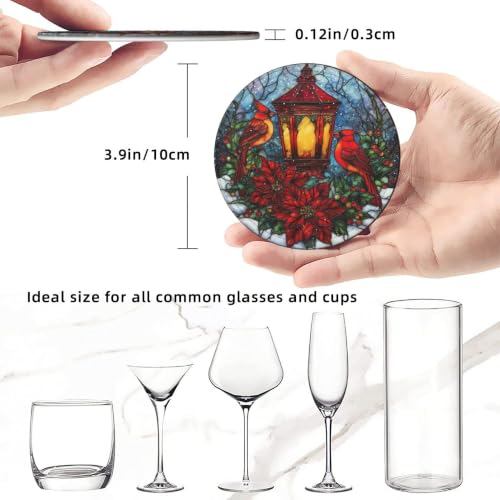 Christmas Coasters for Drinks with Holder Round Leather Set of 6 Cups