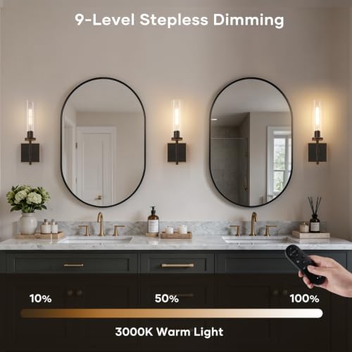 Rechargeable Oil-Rubbed Bronze & Clear Glass Wall Sconces Set of 2 with Remote Control